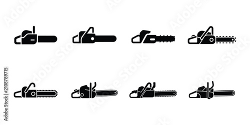 Bild auf Leinwand Minimal chainsaw icon set with forestry logging and power saw vector symbols