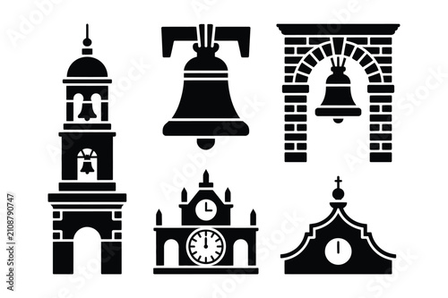Fotografie Architectural bells and historic timekeeping structures graphics with architectu