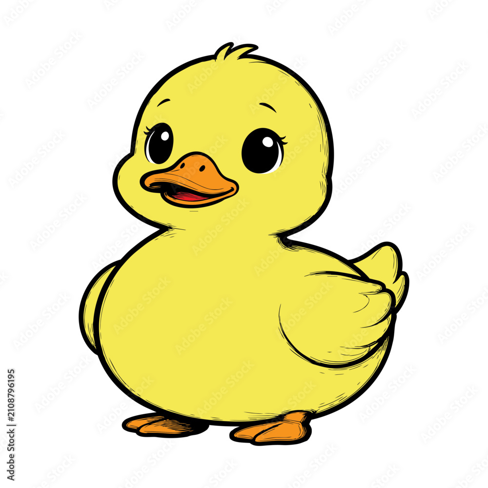 Fototapeta premium Cute yellow duck walking illustration