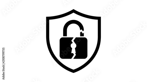 Shield with open broken lock icon