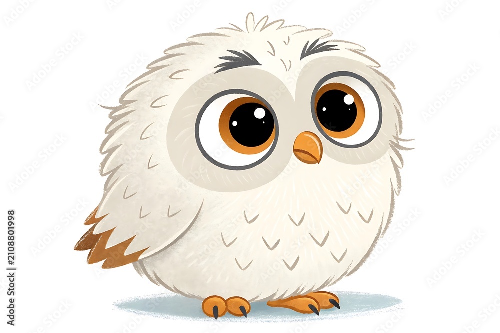 Obraz premium Cute cartoon owl with big expressive eyes sitting down