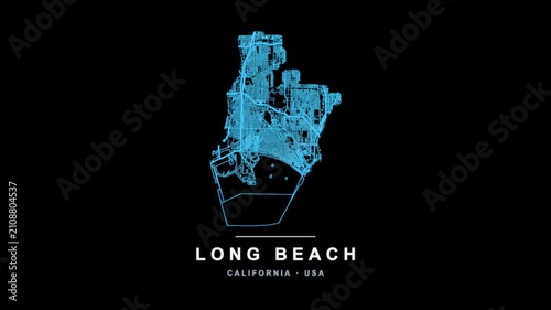 Long Beach City Line Map Self Drawing Animated Overlay, Alpha 4K