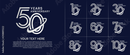 Anniversary logo type set with double line number. silver color with swoosh can be use special moment
