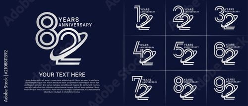Anniversary logo type set with double line number. silver color with swoosh can be use special moment