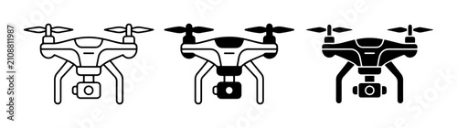 Foto Drone Icons Set: Aerial Photography, Quadcopter, UAV, Technology, Vector Graphic