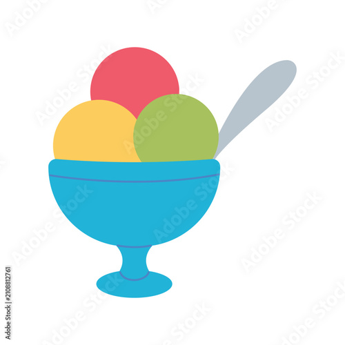 Colorful ice cream scoops. Flat hand-drawn style. Dessert design. Vector illustration on a white background.