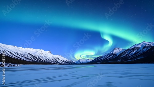 Aurora Borealis Over Frozen Arctic Mountains at Night
