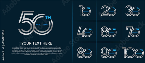Anniversary set design with double line number. silver and blue color for celebration event