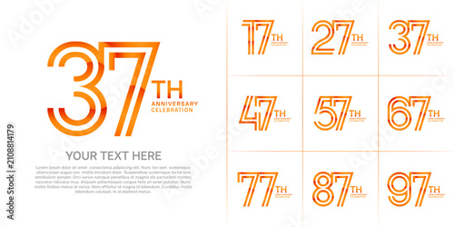 Anniversary logo set with double line number style. orange color can be use for special moment
