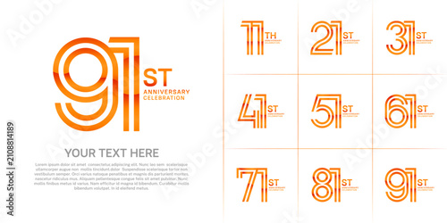 Anniversary logo set with double line number style. orange color can be use for special moment