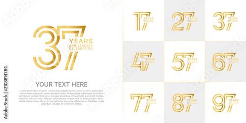Anniversary logo set with double line number style. golden color can be use for special moment