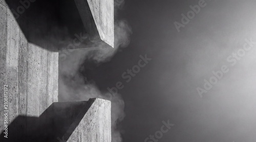 Brutalist architecture, a striking brutalist concrete detail bathed in ethereal light and shadow