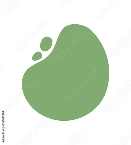 Green organic blob form in abstract flat style set. Irregular solid shape resembles amoeba and fluid patch for modern background or color set concepts. Clean graphic element adds trendy look.