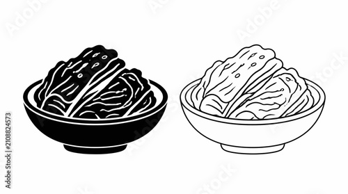 Kimchi bowl vector illustration, fermented cabbage dish icon