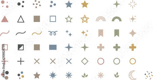 Obraz na płótnie Boho minimalist geometric element collection with abstract shapes stars crosses