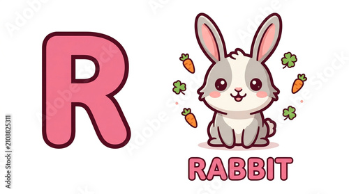 Cute Rabbit Letter R Alphabet Learning Illustration