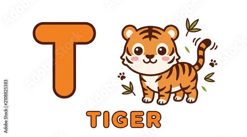 Cute Tiger Alphabet Letter T Educational Illustration