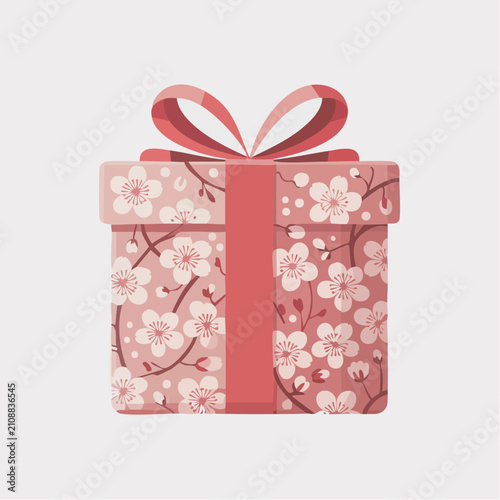 Spring floral gift box present with ribbon bow