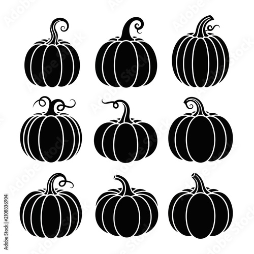 Assorted black pumpkin silhouettes for autumn harvest themes.