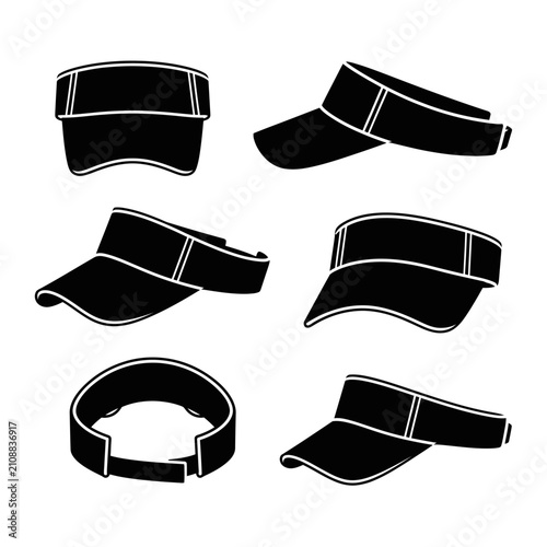 Assorted black sun visor cap silhouettes.