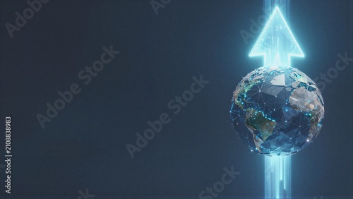 Global connectivity and digital advancement symbolized by a glowing arrow above Earth.
