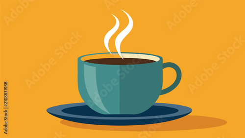 Foto Flat vector illustration of a hot steaming coffee cup on a saucer with steaming