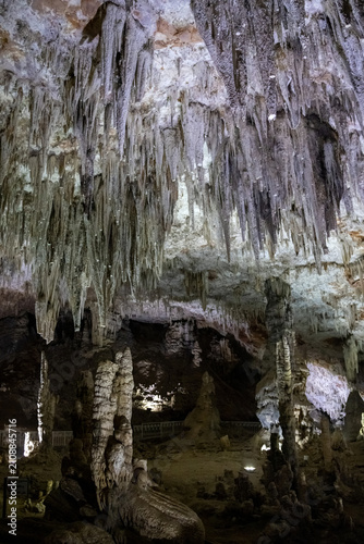 Dense Curtain of Glittering White Stalactites in Cathedral-Like Chamber of Beni Add Cave Algeria