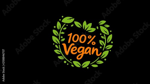 100 percent vegan food label natural healthy animation HD 4K