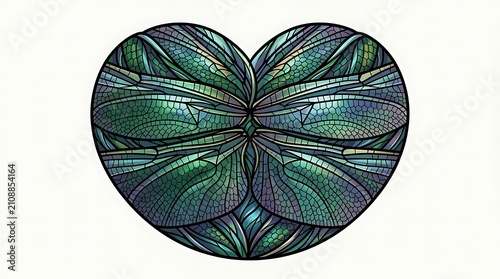 Teal dragonfly wing heart design with shimmering textures