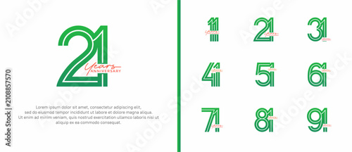 anniversary vector logo set, green and orange color with handwriting can be use for celebration