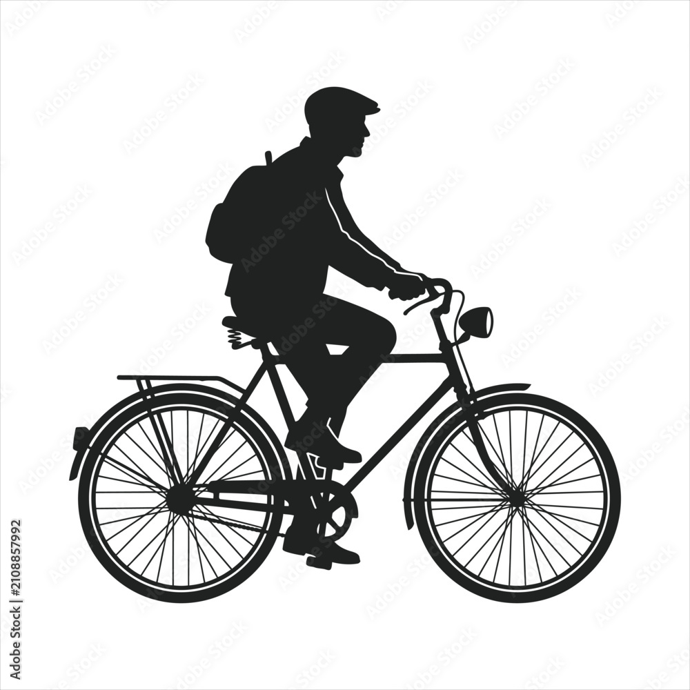 Fototapeta premium A black silhouette illustration of a man riding his bicycle