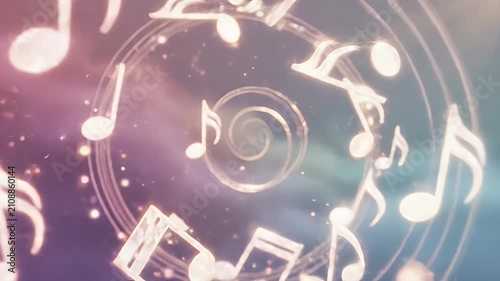 Whimsical Flowing Musical Notes Across Dreamy Colorful Sky Background At Sunset