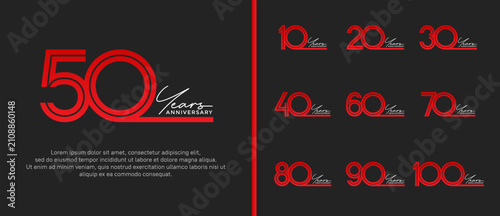 anniversary vector logo set, red color and white handwriting can be use for celebration