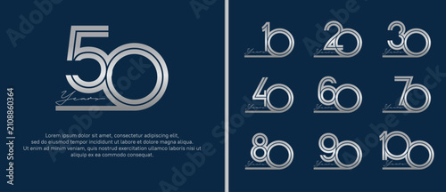 anniversary vector logo set, silver color with handwriting can be use for celebration