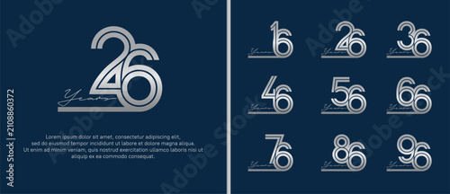 anniversary vector logo set, silver color with handwriting can be use for celebration