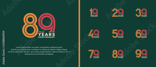 anniversary vector logo set, orange, pink and white color can be use for celebration
