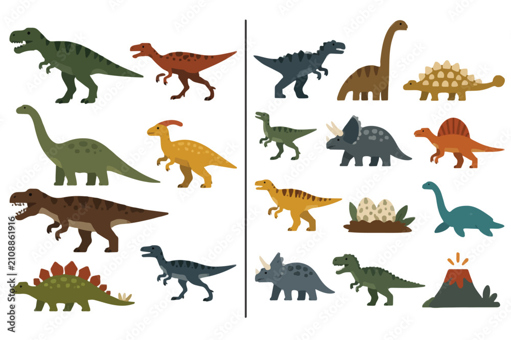 Obraz premium Dinosaur character illustration bundle in minimal flat design style