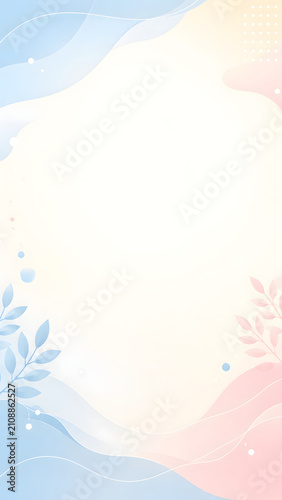 Pastel background abstract wave floral border copy space minimal design soft color elegant template gentle gradient for invitation card, wedding banner, social media post, or brochure cover with
