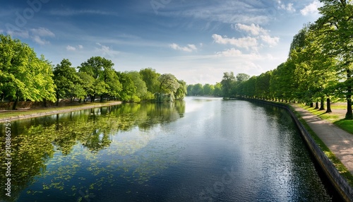 beautiful waterside view in berlin rahnsdorf with peaceful natural scenery