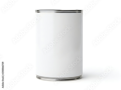 Blank metal food can mockup for product branding isolated on white background