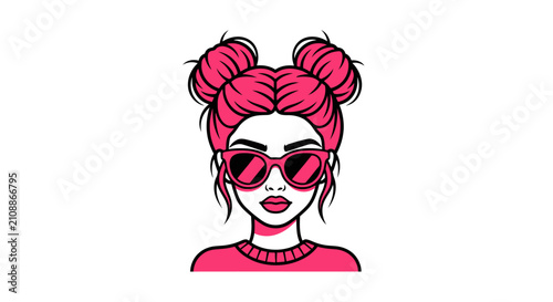 Woman Wearing Pink Sunglasses and Hair.
