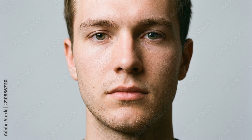 Naklejka premium Close up portrait of a young man with green eyes and light stubble