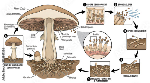 Fotografía Detailed Scientific Illustration of the Biological Life Cycle and Anatomy of a B
