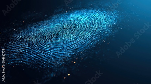 Large glowing fingerprint formed from fine cyan circuit traces, biometric identity verification and cybersecurity concept