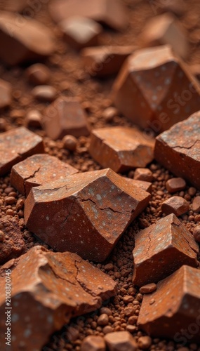 Crumbling reddish-brown stone; close-up, banner format , backdrop, wall, eroded