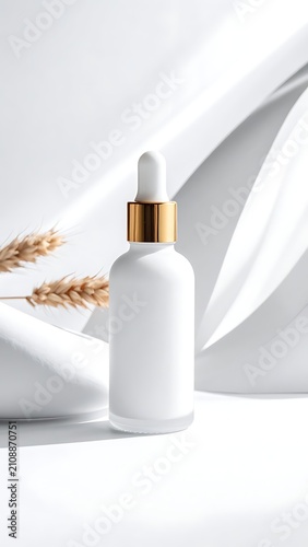 Serum bottle with golden dropper.