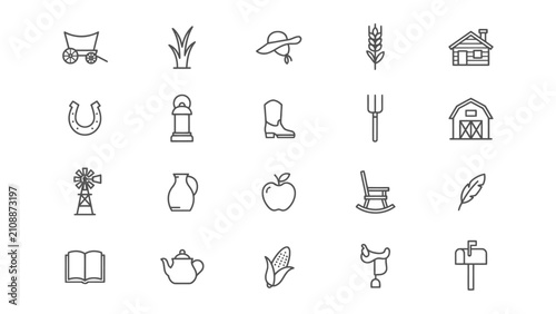 Bild auf Leinwand Collection of Rustic Country Life Icons with Transparent Background Featuring Fa
