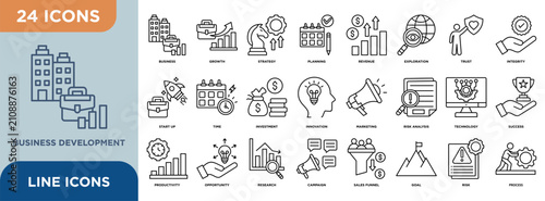 Tableau sur toile Business development icon set illustrating business, growth, strategy, planning,