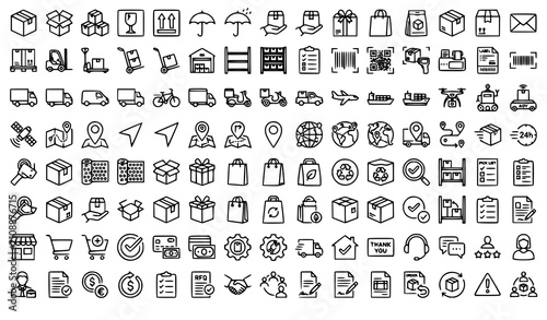 Foto Editable Delivery Line Icons Collection Thin Stroke Logistics Vector Set for Web