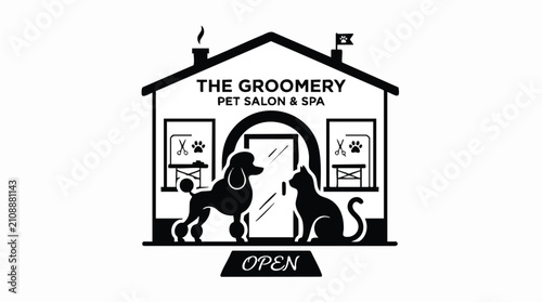 Vector Logo Design for The Groomery Pet Salon & Spa featuring a vector animal shop
